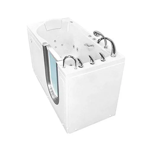 Ella's Bubbles H93058-HB Deluxe Air and Hydro Massage with Heated Seat Acrylic Walk-In Bathtub with Right Inward Swing Door, Ella 5pc. Fast-Fill Faucet, Dual 2" Drains, 30x55x38, White