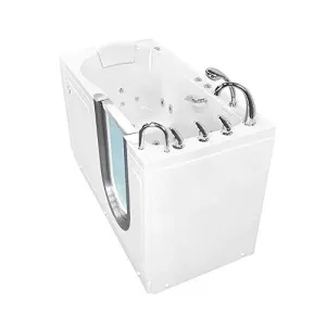 Ella's Bubbles H93058-HB Deluxe Air and Hydro Massage with Heated Seat Acrylic Walk-In Bathtub with Right Inward Swing Door, Ella 5pc. Fast-Fill Faucet, Dual 2" Drains, 30x55x38, White