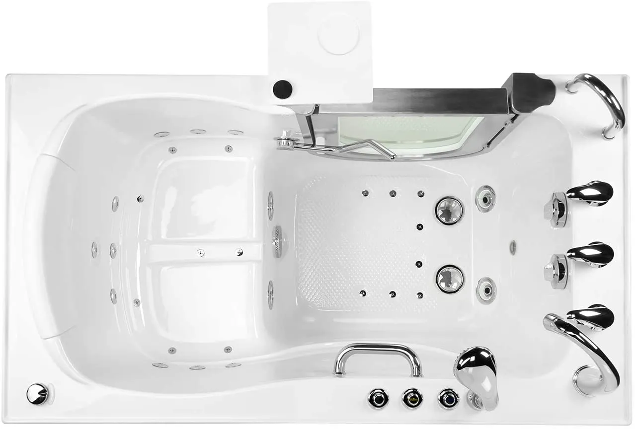 Ella's Bubbles H93117-HB Royal Air and Hydro Massage Acrylic Walk-In Bathtub with Heated Seat, 32"x 52", White