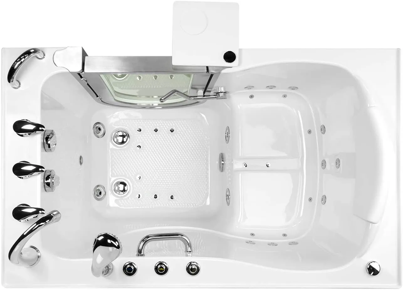 Ella's Bubbles H93118-HB Royal Air and Hydro Massage Acrylic Walk-In Bathtub with Heated Seat, 32"x 52", White