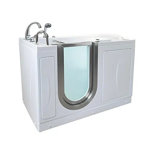Ella's Bubbles M3107-HB Elite Microbubble Acrylic Walk-In Bathtub with Left Inward Swing Door, Ella 5pc. Fast-Fill Faucet, Dual 2" Drains, 30"x 52", White