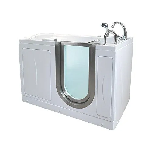 Ella's Bubbles M3108-HB Elite Microbubble Acrylic Walk-In Bathtub with Right Inward Swing Door, Ella 5pc. Fast-Fill Faucet, Dual 2" Drains, 30"x 52", White