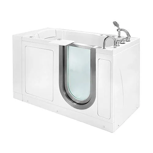 Ella's Bubbles MH3168 Petite Microbubble Therapy Acrylic Walk-In Bathtub with Heated Seat, Right Inward Swing Door, Thermostatic Faucet Set, Dual 2" Drains, 28" x 52" x 38", White