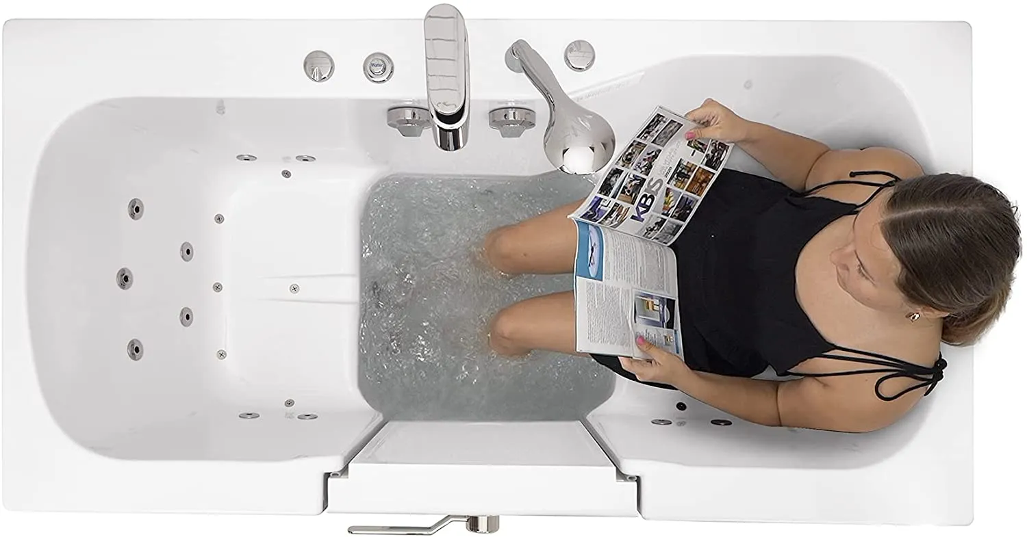 Ella's Bubbles O2SA3260HH-HB-R Tub4Two Hydro Massage Acrylic Walk-In Tub with Heated Seat, Right Outward Swing Door, Ella 5pc. Fast-Fill Faucet, Dual 2" Drains, 32" x 60" x 42", White