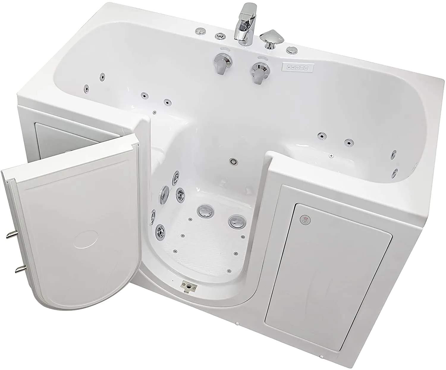 Ella's Bubbles O2SA3260HH-HB-R Tub4Two Hydro Massage Acrylic Walk-In Tub with Heated Seat, Right Outward Swing Door, Ella 5pc. Fast-Fill Faucet, Dual 2" Drains, 32" x 60" x 42", White