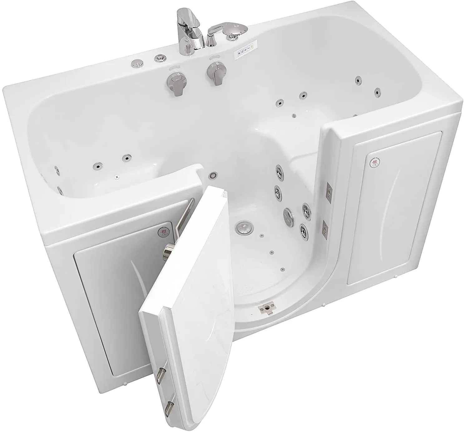 Ella's Bubbles O2SA3260HH-HB-R Tub4Two Hydro Massage Acrylic Walk-In Tub with Heated Seat, Right Outward Swing Door, Ella 5pc. Fast-Fill Faucet, Dual 2" Drains, 32" x 60" x 42", White