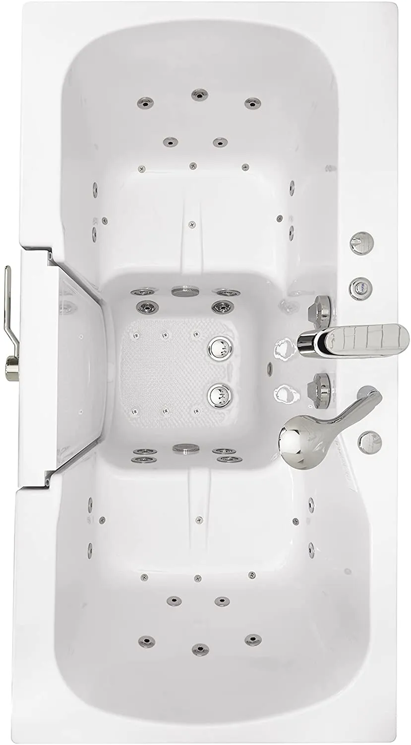 Ella's Bubbles O2SA3260HH-HB-R Tub4Two Hydro Massage Acrylic Walk-In Tub with Heated Seat, Right Outward Swing Door, Ella 5pc. Fast-Fill Faucet, Dual 2" Drains, 32" x 60" x 42", White
