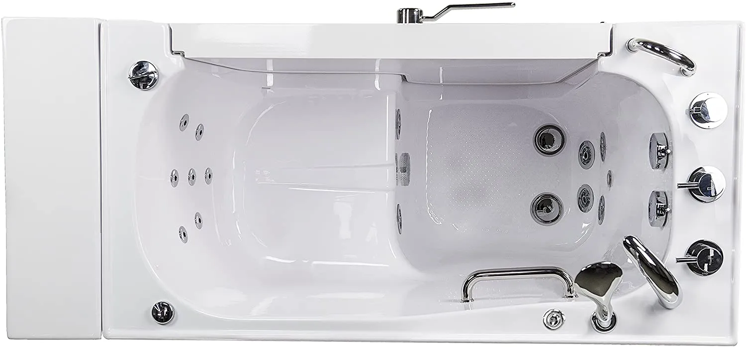Ella's Bubbles OLA2652H-L-h Transfer26 Ella Transfer 26"x 52" Hydro Massage Acrylic Walk-In Bathtub with Heated Seat, Left Outward Swing Door, Thermostatic Faucet, Dual 2" Drains, White
