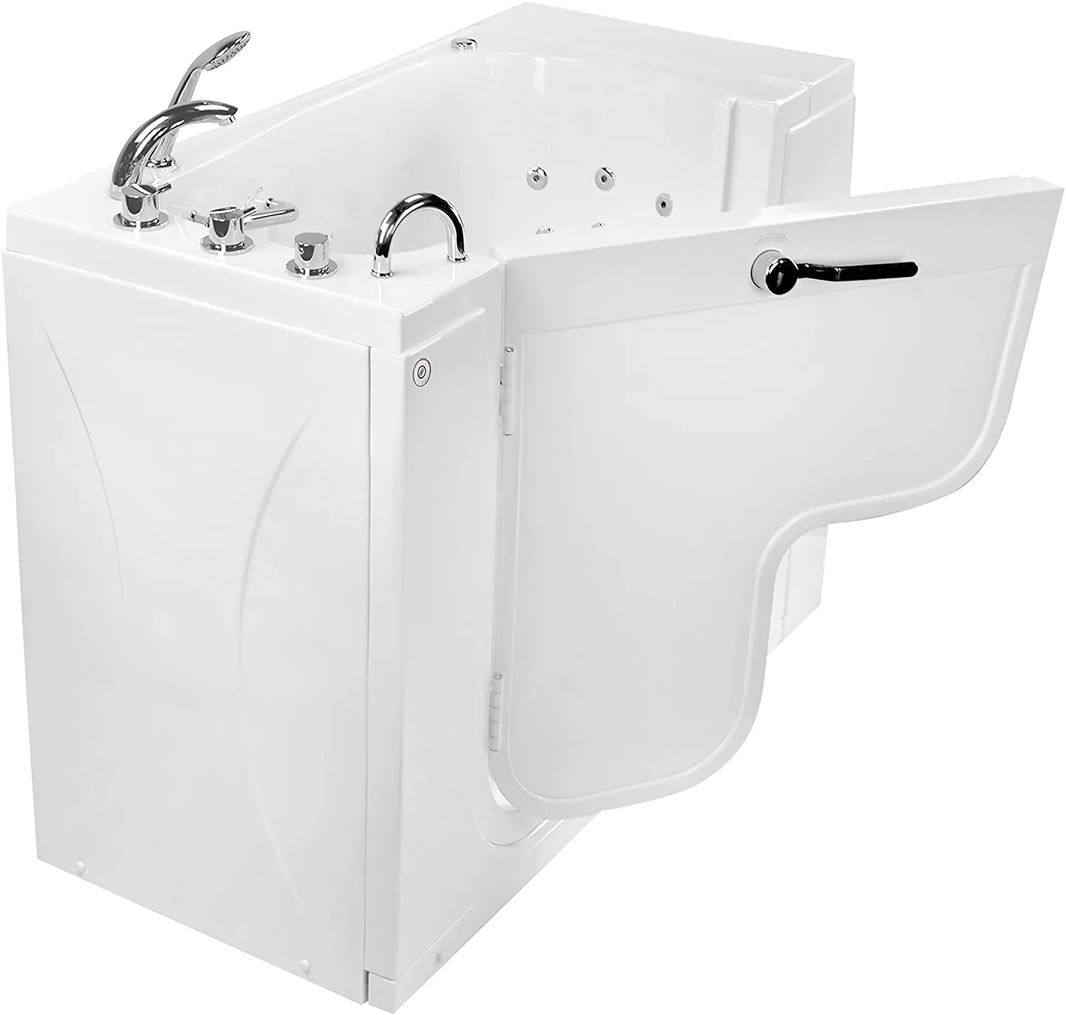 Ella's Bubbles OLA2652H-L-h Transfer26 Ella Transfer 26"x 52" Hydro Massage Acrylic Walk-In Bathtub with Heated Seat, Left Outward Swing Door, Thermostatic Faucet, Dual 2" Drains, White