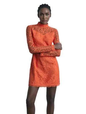 Emery Short Dress with Timeless Lace Design in Orange
