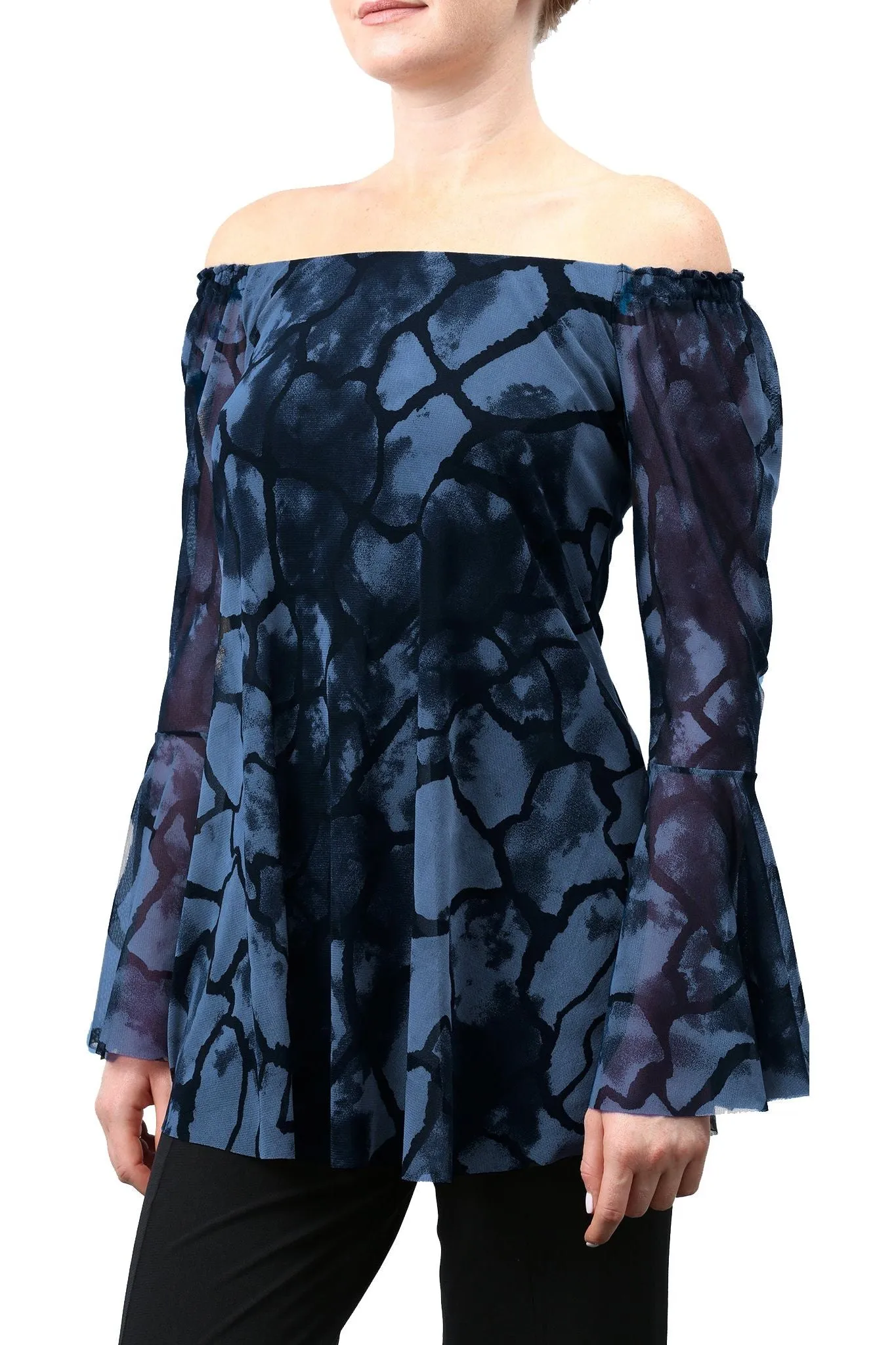 ETHIOPIA Off The Shoulder Top Blue