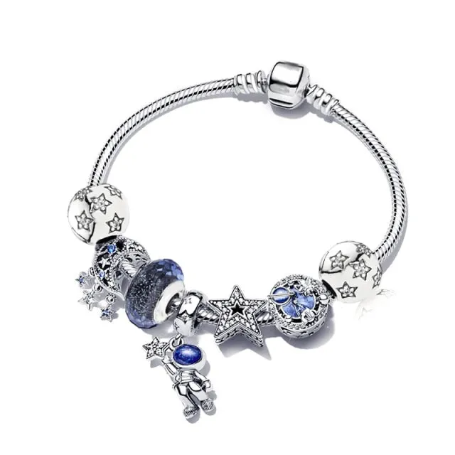 European Heart Pendant Charm Bracelet Rose Gold for Women