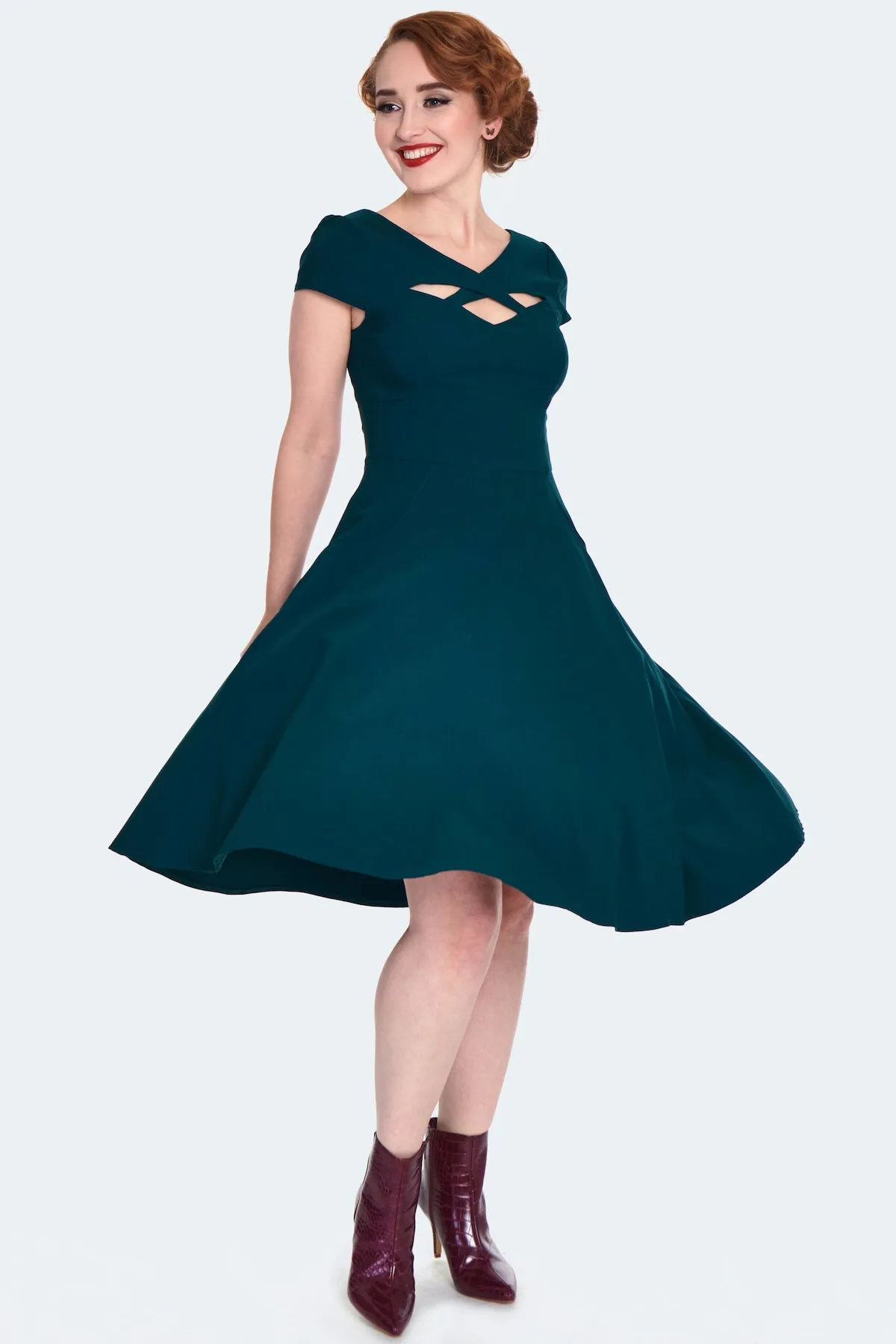 Evergreen Cut Out Swing Dress