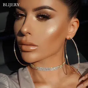 Fashion Rhinestone Big Hoop Earrings