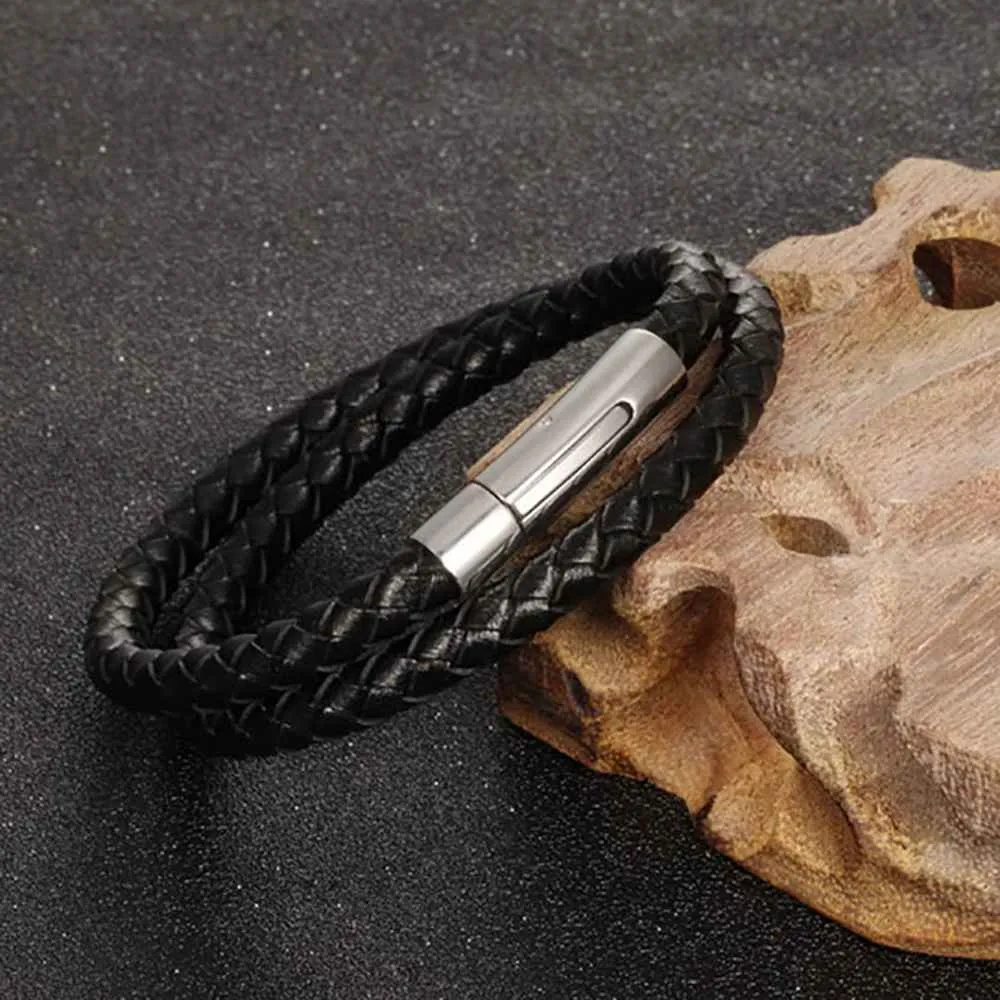 Fashion Stainless Steel Genuine Leather Bracelets & Bangles, Casual Sports Accessory for Men