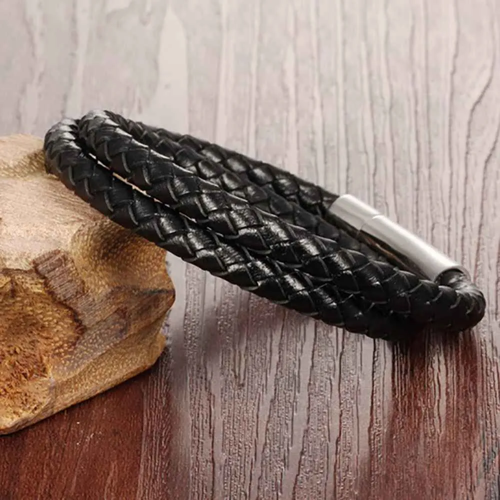 Fashion Stainless Steel Genuine Leather Bracelets & Bangles, Casual Sports Accessory for Men