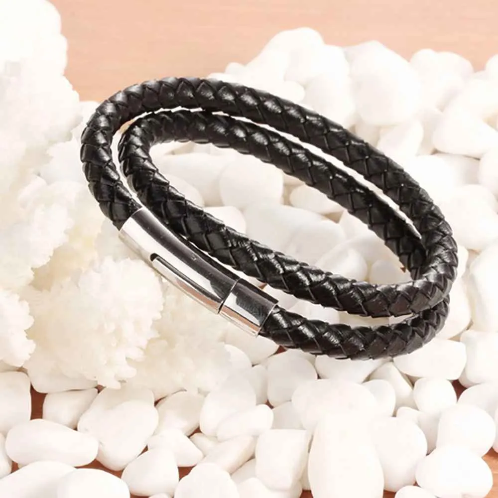 Fashion Stainless Steel Genuine Leather Bracelets & Bangles, Casual Sports Accessory for Men