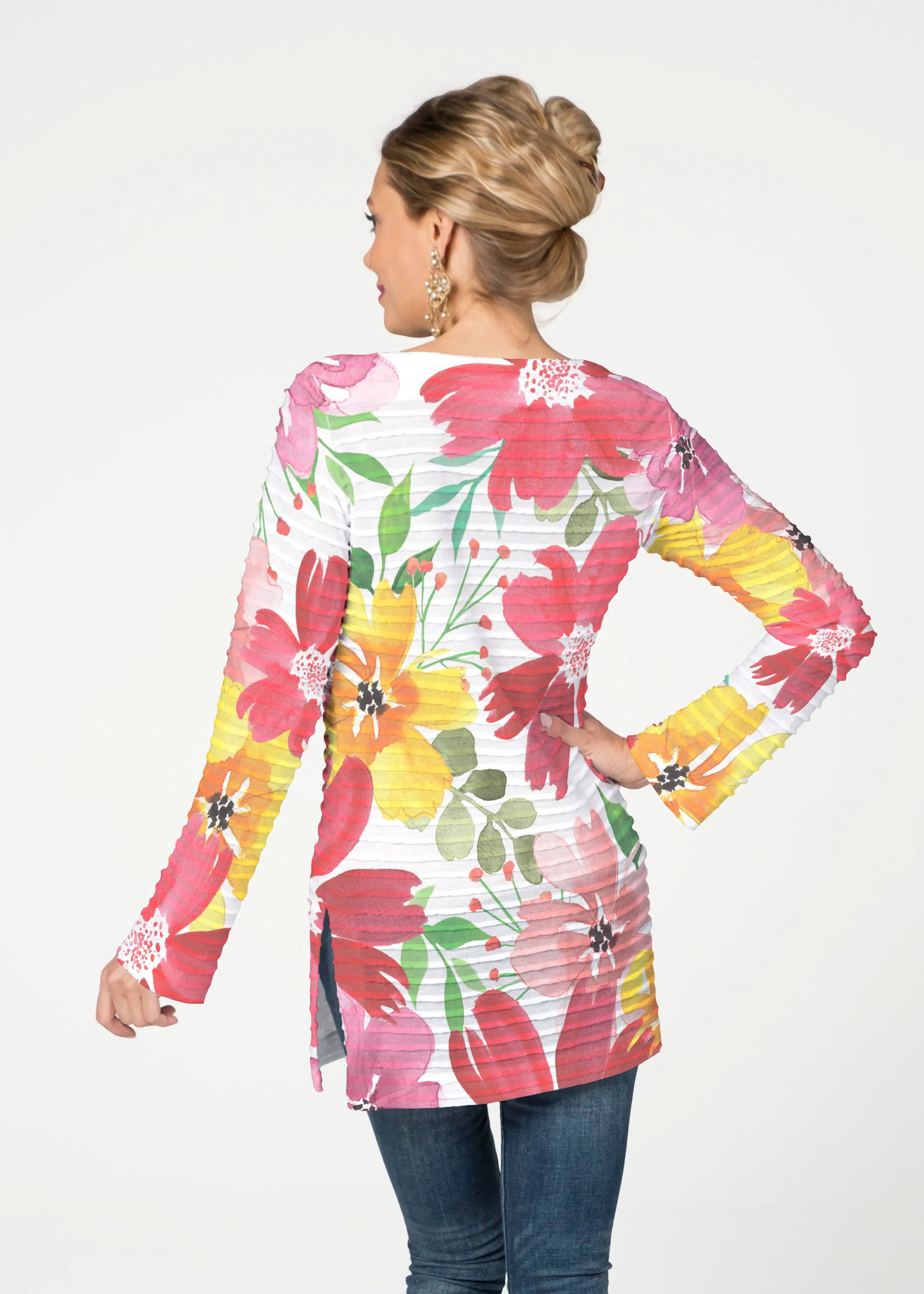 Festive Bloom (8154) ~ Banded Boatneck Tunic