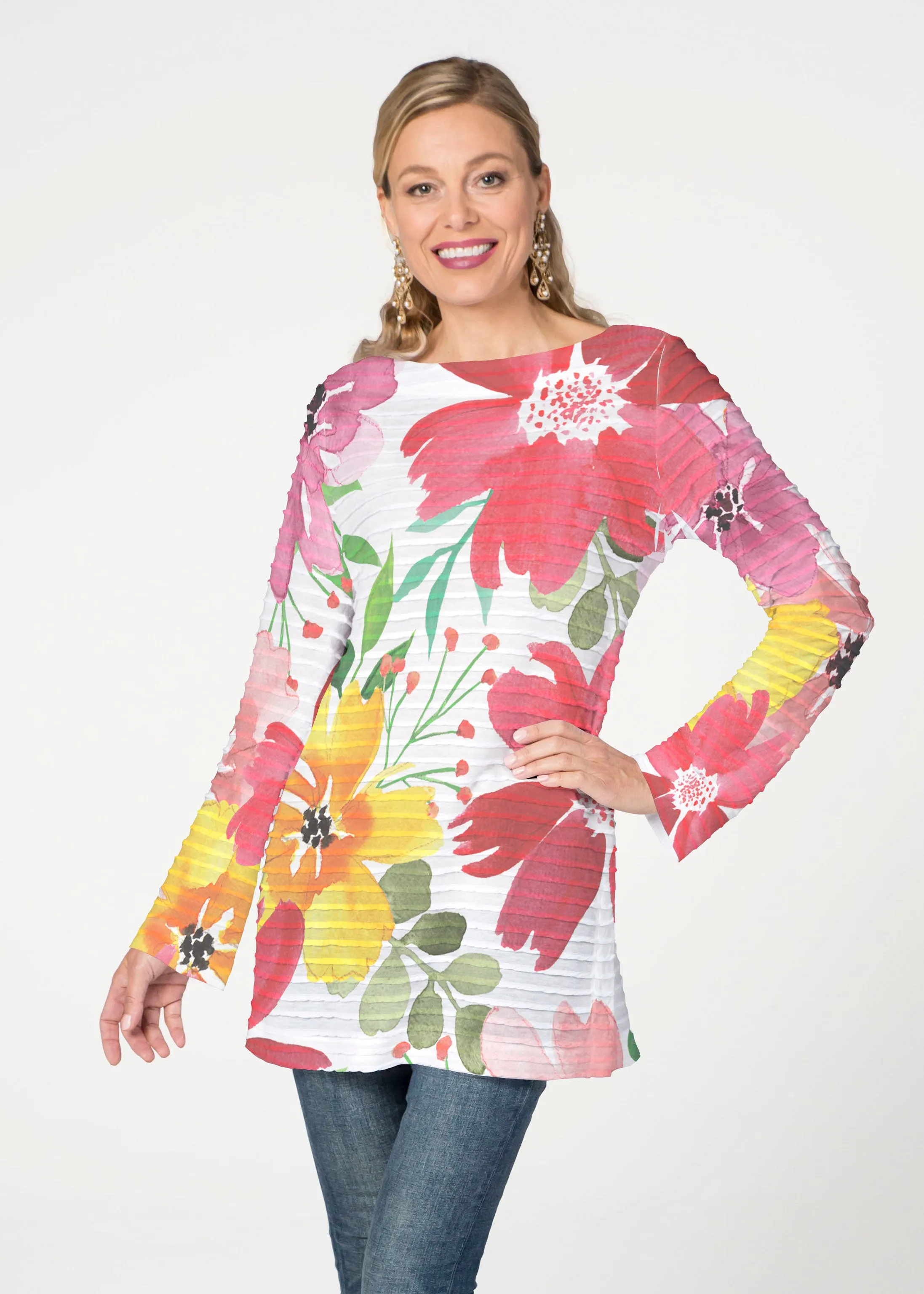 Festive Bloom (8154) ~ Banded Boatneck Tunic