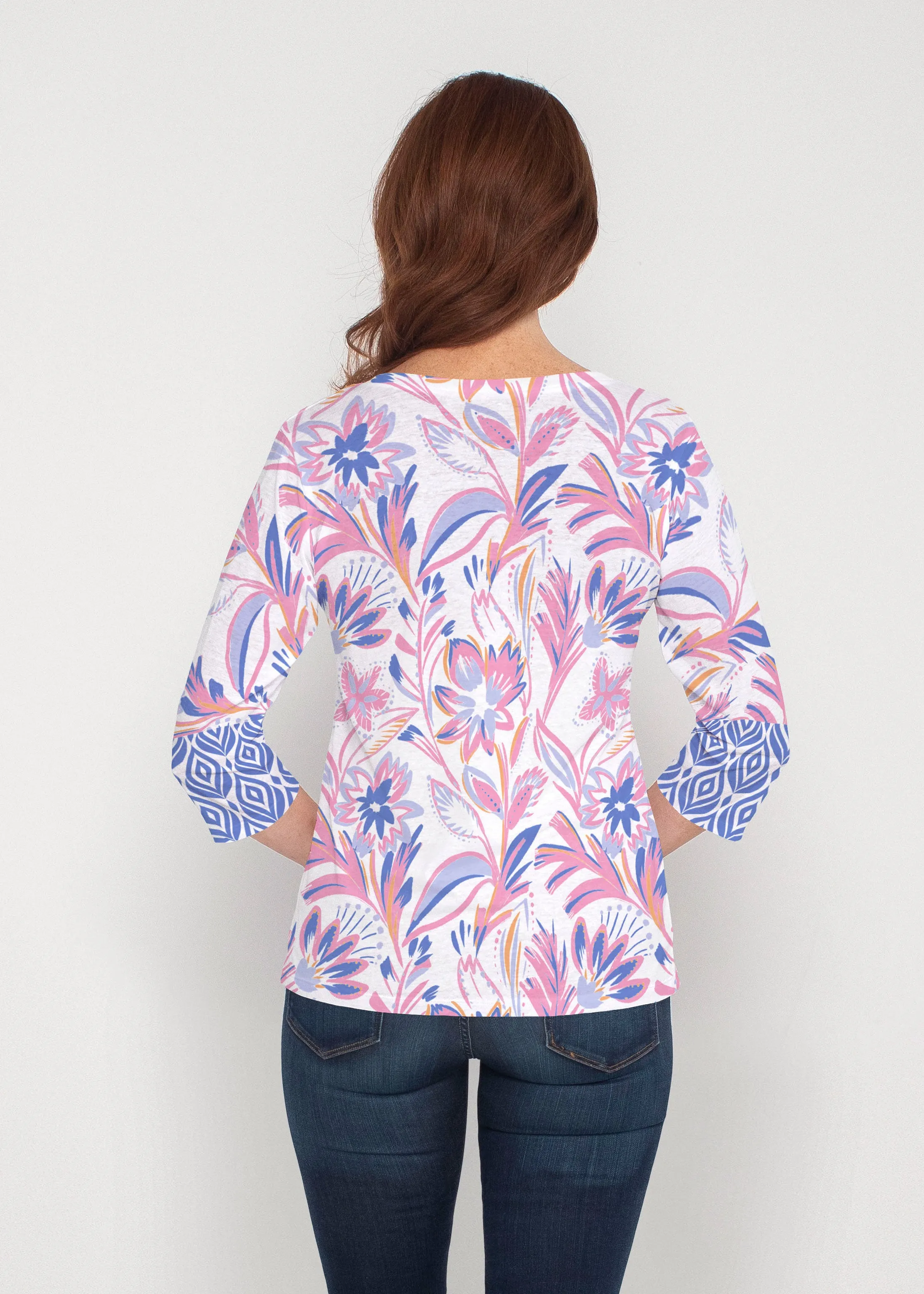 Floral Buds Pink (8032) ~ Signature 3/4 Sleeve V-Neck Top