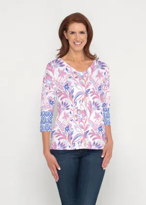 Floral Buds Pink (8032) ~ Signature 3/4 Sleeve V-Neck Top