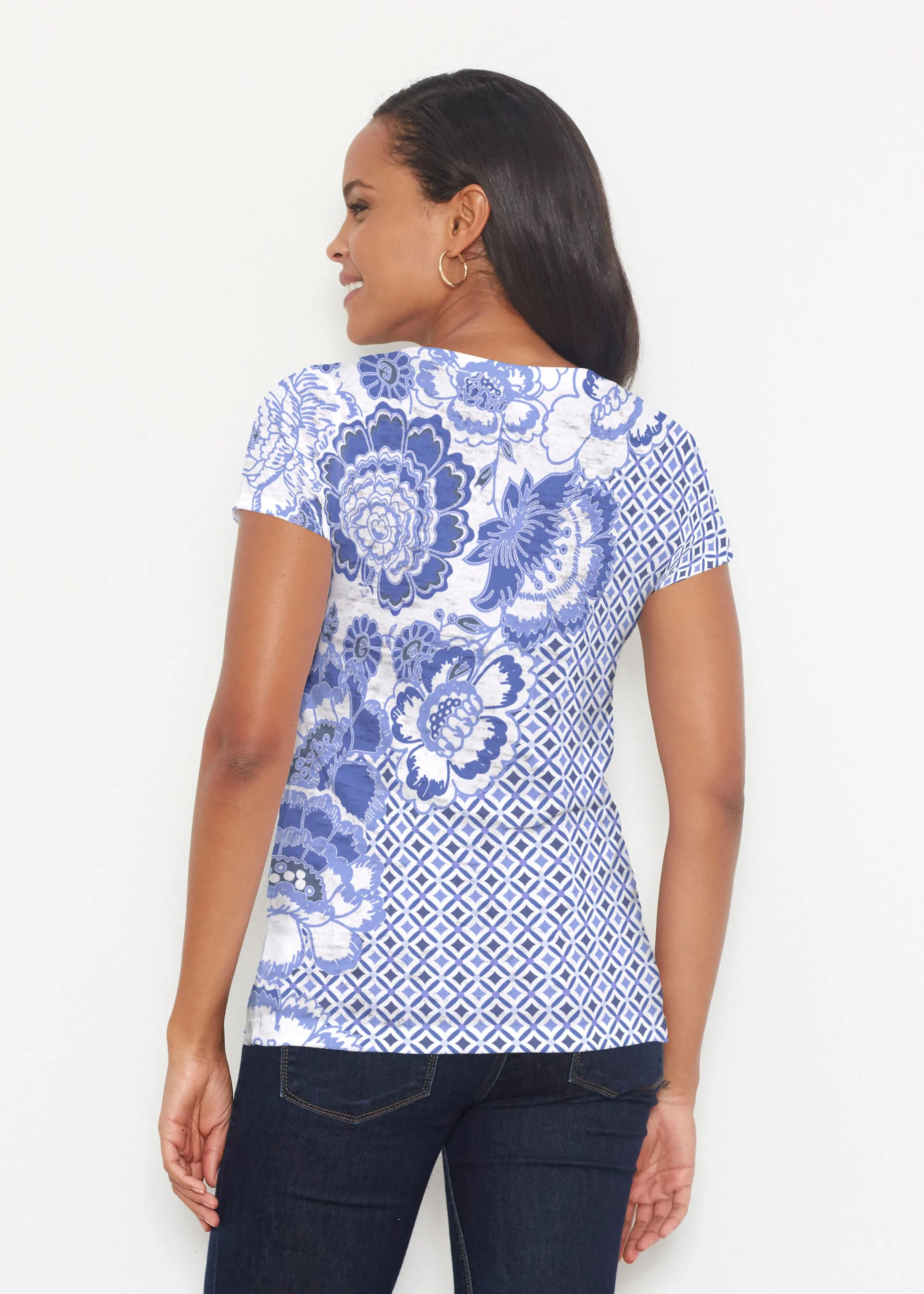 Floral Crossing Geo (7973) ~ Short Sleeve Scoop Shirt