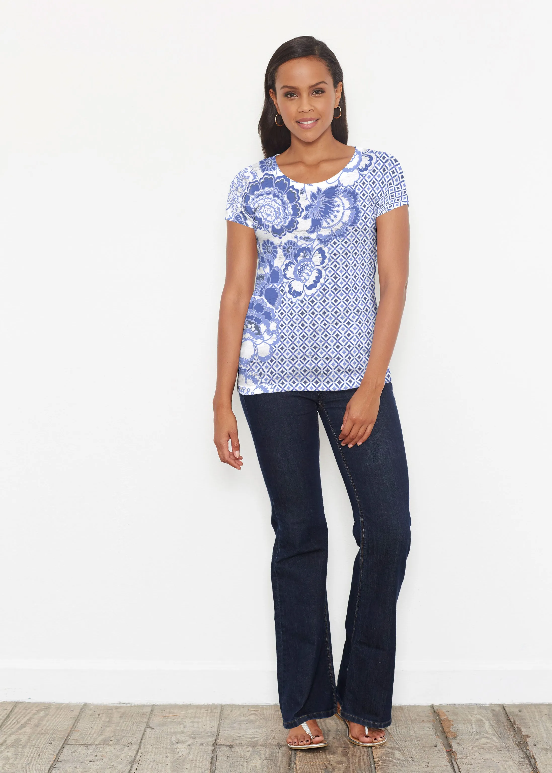 Floral Crossing Geo (7973) ~ Short Sleeve Scoop Shirt