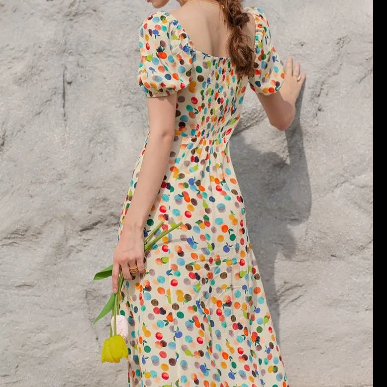 Floral halter waist party dress square neck sweet dress