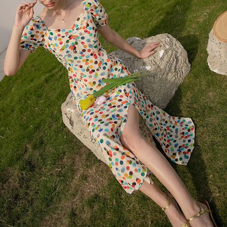 Floral halter waist party dress square neck sweet dress