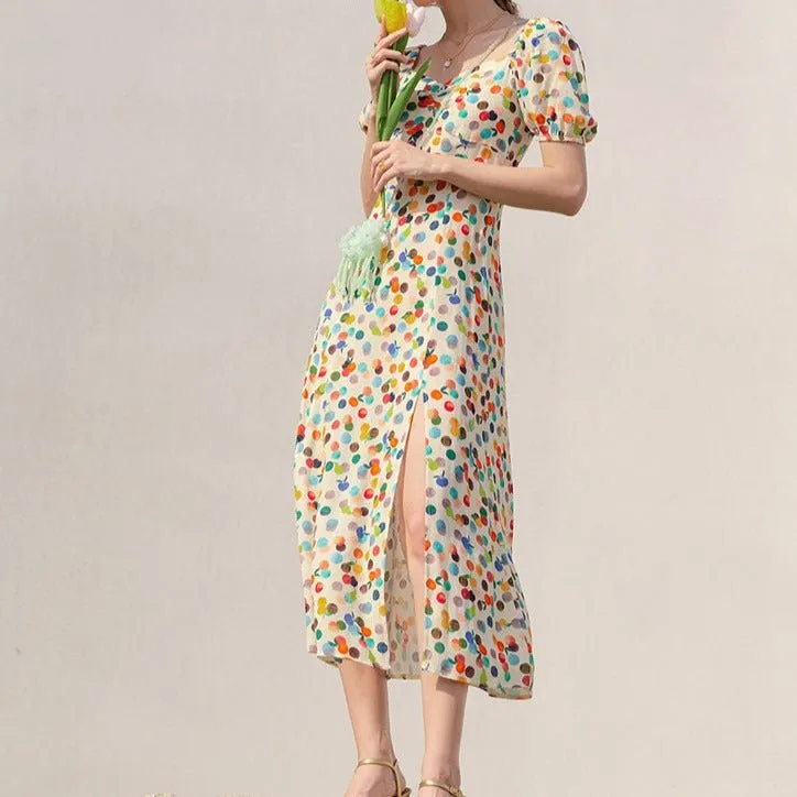 Floral halter waist party dress square neck sweet dress