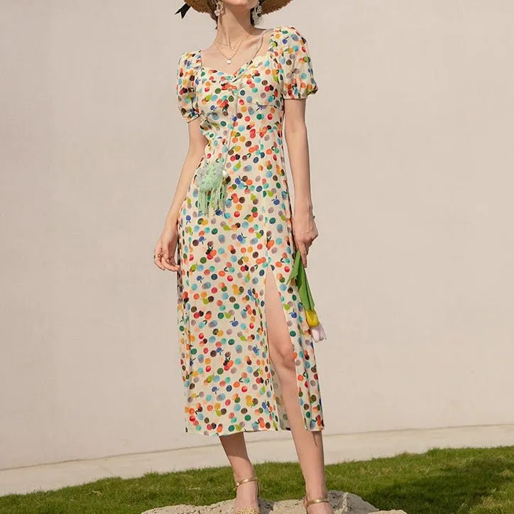 Floral halter waist party dress square neck sweet dress