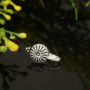 Floral Silver Disc Oxidised Nose Pin