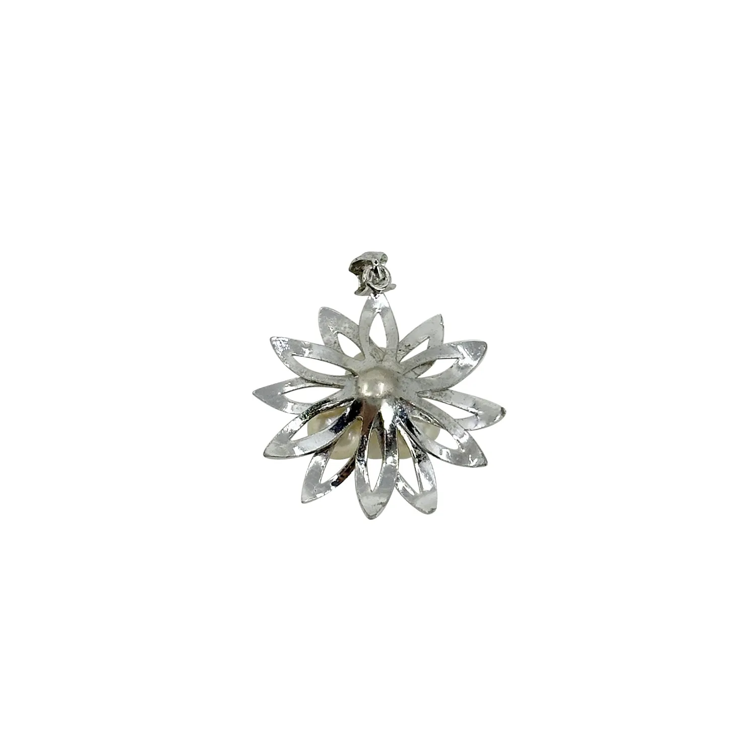 Flower Leaf MCM Japanese Saltwater Cultured Akoya Vintage Charm Pendant- Sterling Silver