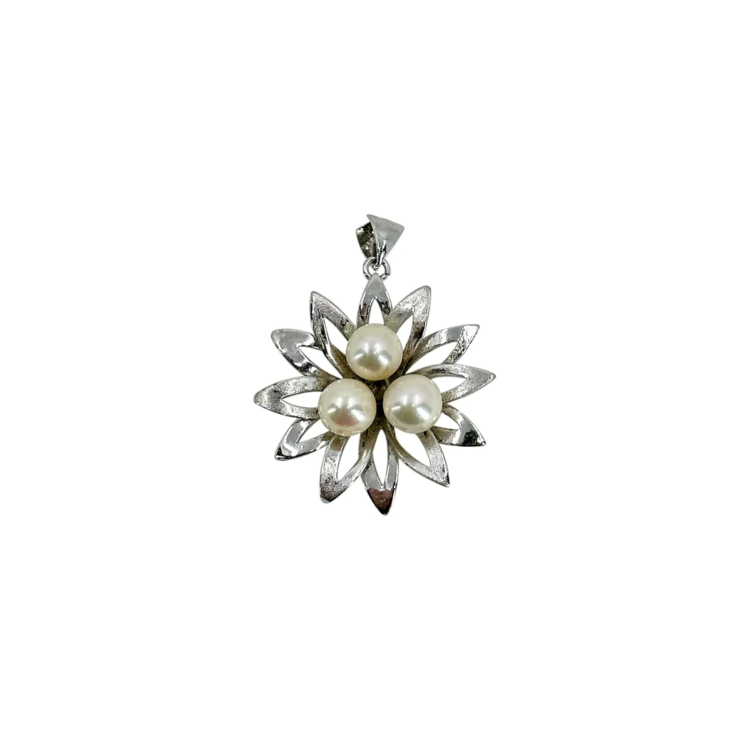 Flower Leaf MCM Japanese Saltwater Cultured Akoya Vintage Charm Pendant- Sterling Silver