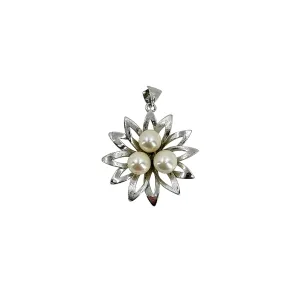 Flower Leaf MCM Japanese Saltwater Cultured Akoya Vintage Charm Pendant- Sterling Silver