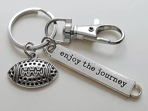 Football Charm Keychain with Enjoy the Journey Charm & Swivel Clasp; Football Team Player Keychain