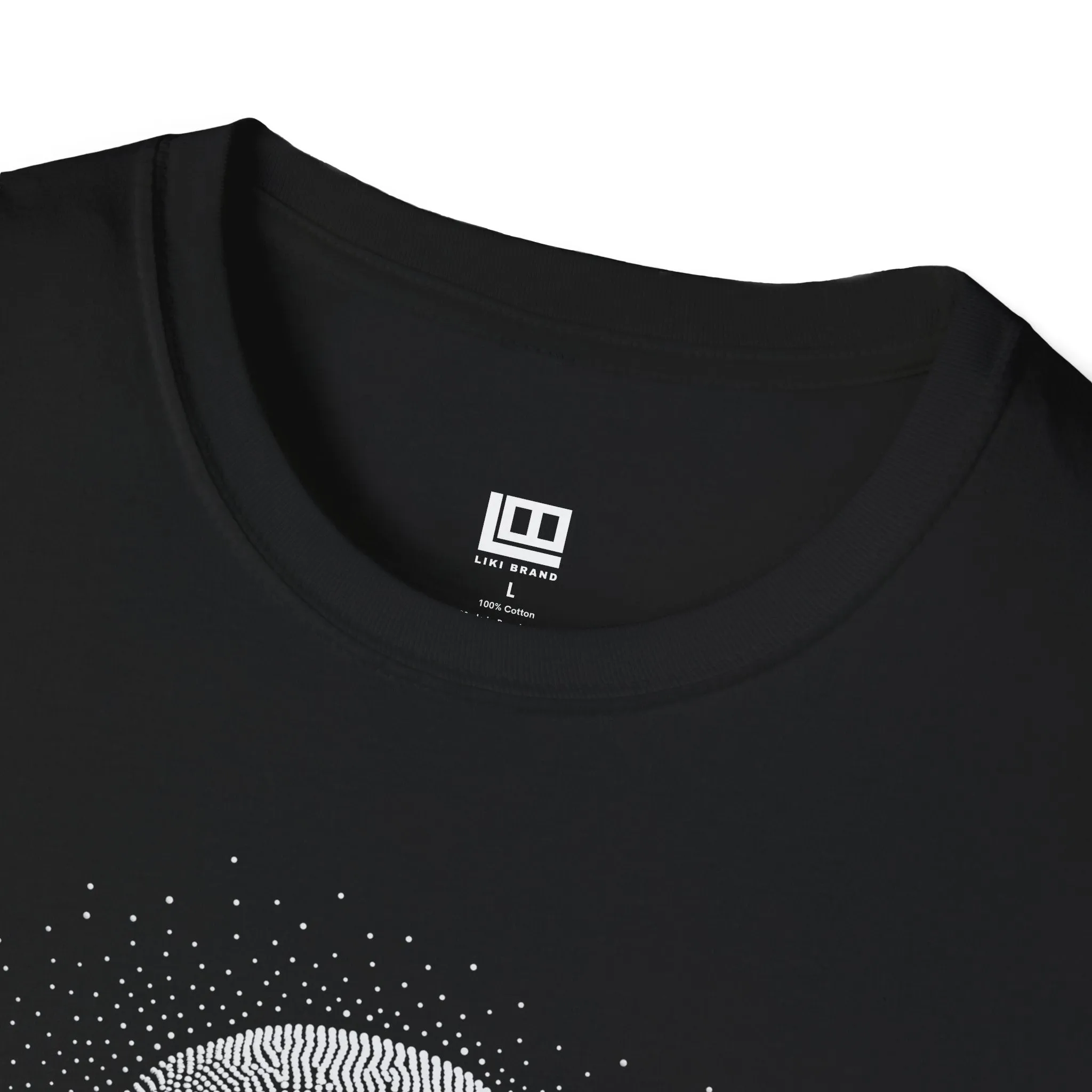 Futuristic Black and White Dot Art Unisex Softstyle T-Shirt, Hip Streetwear Style Tee, Trendy Monochrome Graphic Shirt, Cool Urban Fashion