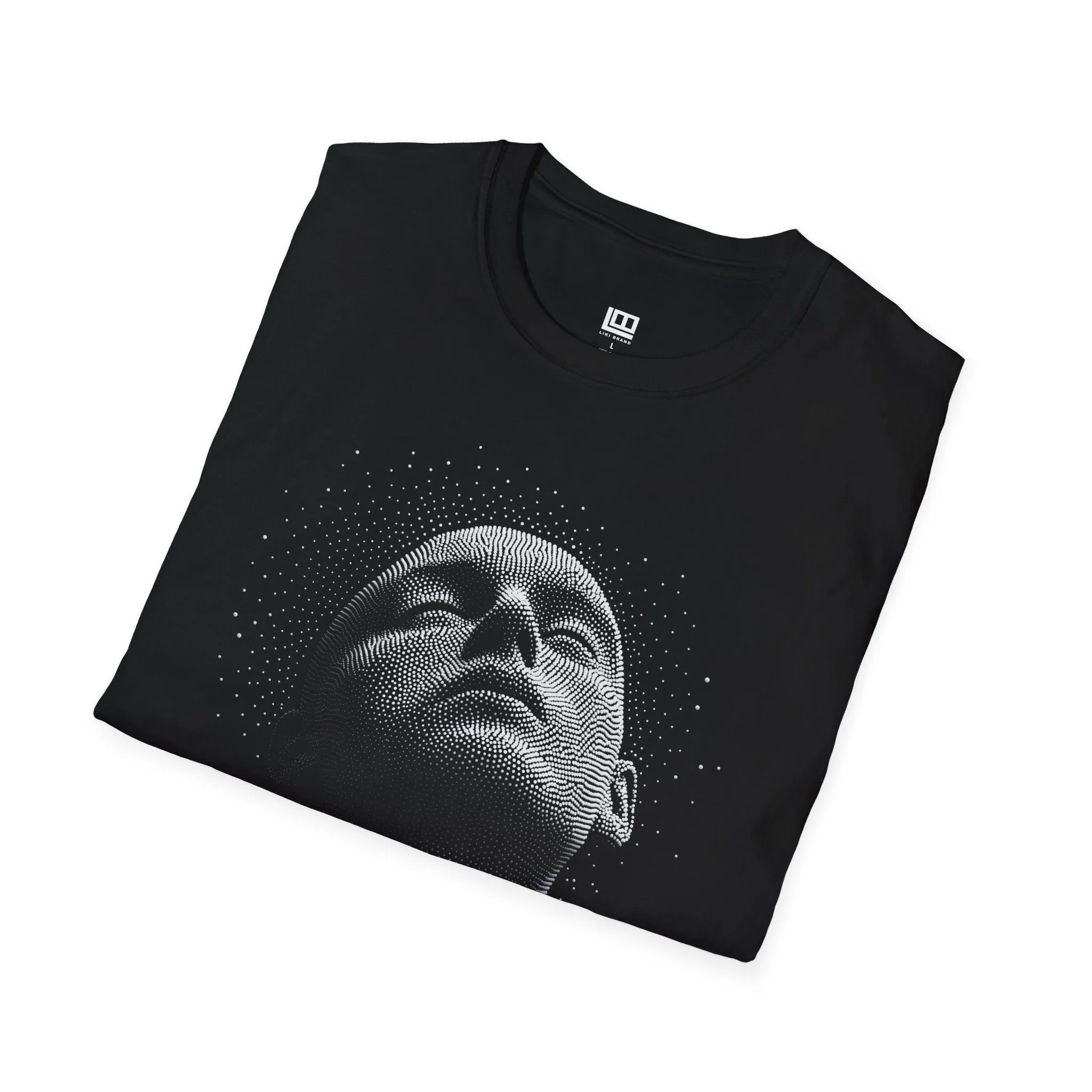 Futuristic Black and White Dot Art Unisex Softstyle T-Shirt, Hip Streetwear Style Tee, Trendy Monochrome Graphic Shirt, Cool Urban Fashion