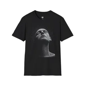 Futuristic Black and White Dot Art Unisex Softstyle T-Shirt, Hip Streetwear Style Tee, Trendy Monochrome Graphic Shirt, Cool Urban Fashion