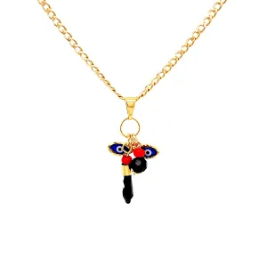 Genuine Azabache Stone Blue Evil Eye Figa Hand 14k Gold filled cuban link chain necklace