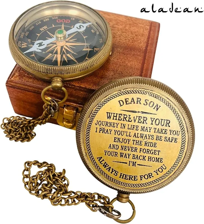 Gift for Son from Mom Dad | Engraved Compass 2" - Father to Son Gifts, Mom to Son Gifts for Graduation, Birthday Baptism Confirmation Communion