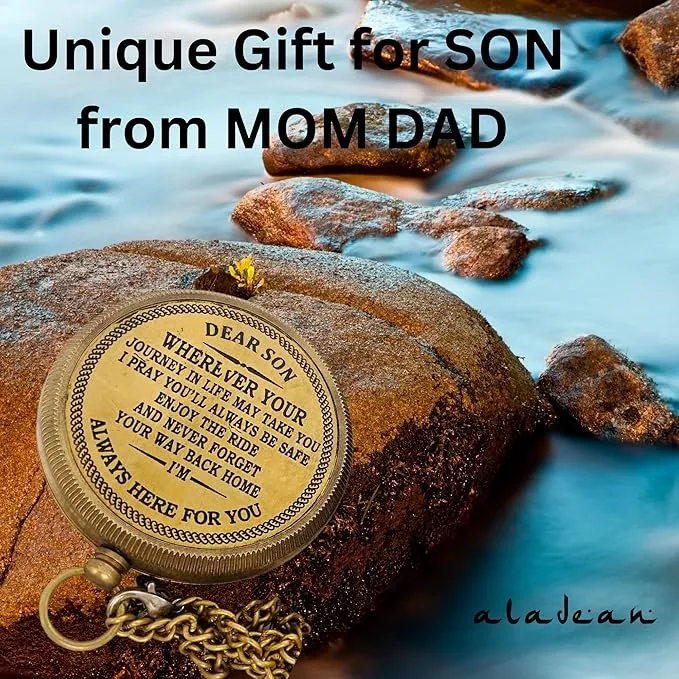 Gift for Son from Mom Dad | Engraved Compass 2" - Father to Son Gifts, Mom to Son Gifts for Graduation, Birthday Baptism Confirmation Communion