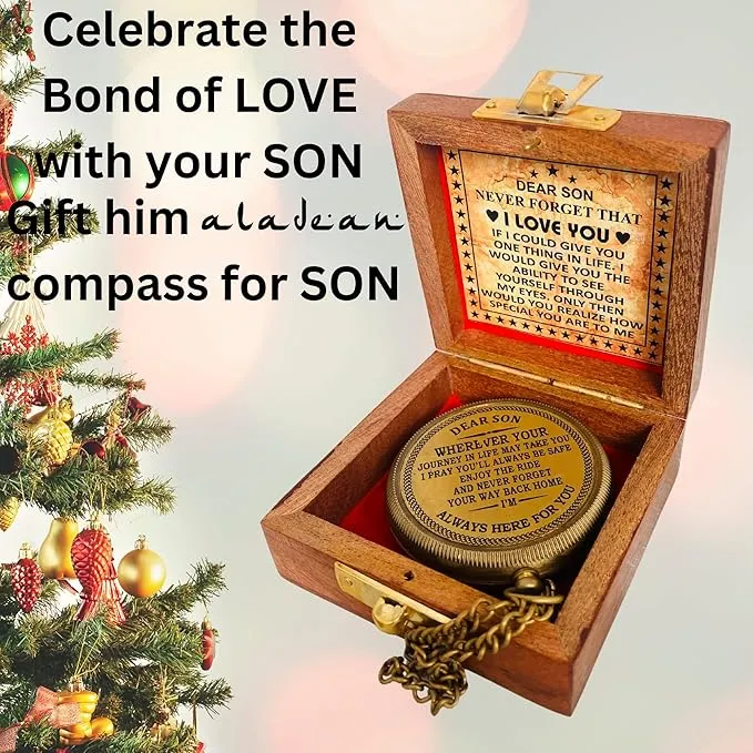Gift for Son from Mom Dad | Engraved Compass 2" - Father to Son Gifts, Mom to Son Gifts for Graduation, Birthday Baptism Confirmation Communion