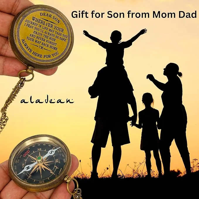 Gift for Son from Mom Dad | Engraved Compass 2" - Father to Son Gifts, Mom to Son Gifts for Graduation, Birthday Baptism Confirmation Communion