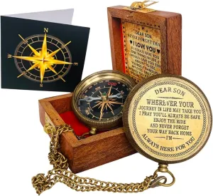 Gift for Son from Mom Dad | Engraved Compass 2" - Father to Son Gifts, Mom to Son Gifts for Graduation, Birthday Baptism Confirmation Communion