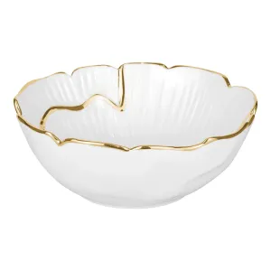 Gifts Plaza (D) Porcelain Luxury Serving Bowl Gold Rim Floral Shape (White, Large)