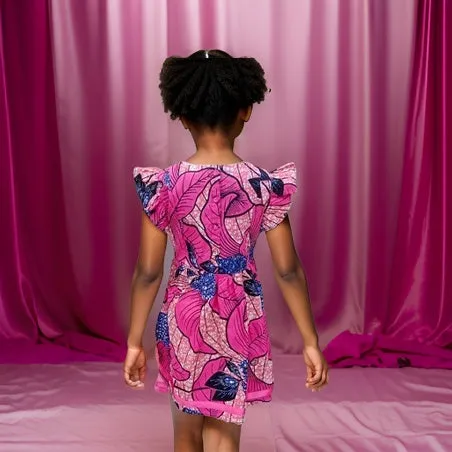 Girls Pink African Print Dress