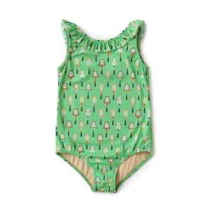 Girl's Ruffled One-Piece Swimsuit "Tennis, Anyone?"