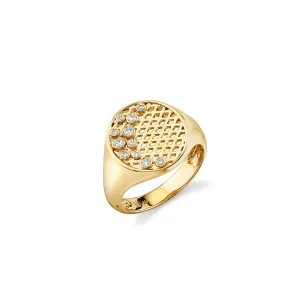 Gold & Diamond Oval Fishnet Signet Ring