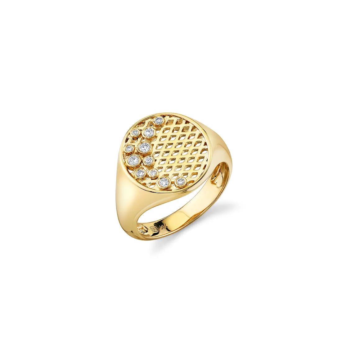 Gold & Diamond Oval Fishnet Signet Ring